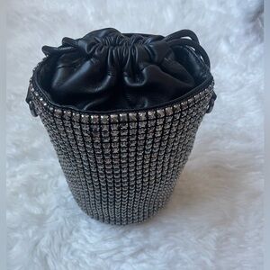 Elegant Black Rhinestone Bucket Bag